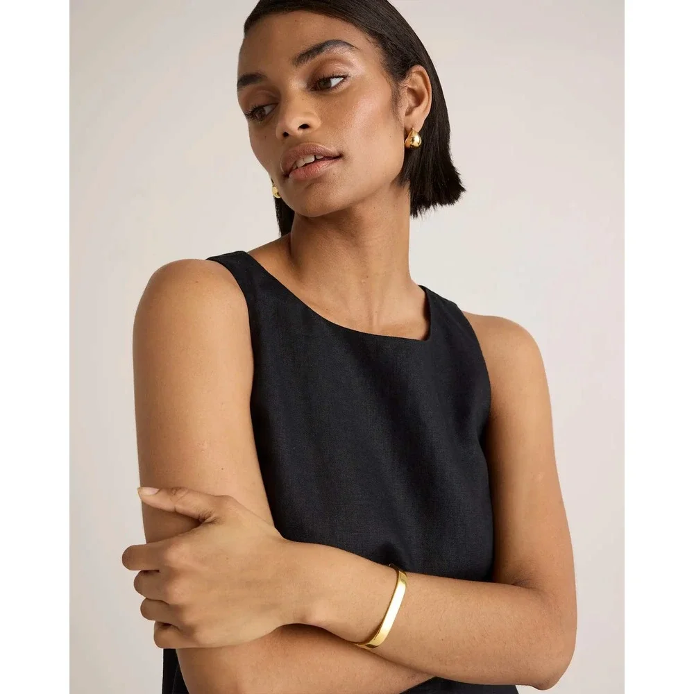 Quince European Linen Tank Mini Dress Black Sleeveless Shift Pockets Medium NWT
